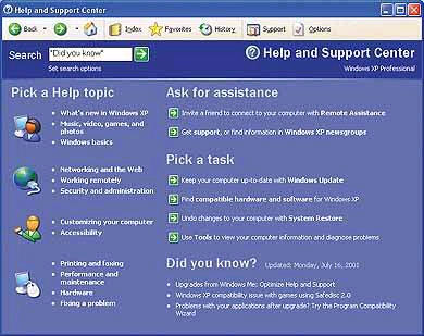 Windows XP поиск в разделе справки