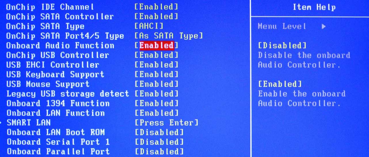 bios onboard audio function