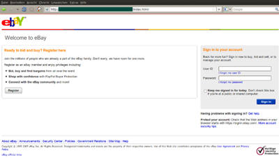 Фальшивый сайт eBay, используемый при фишинге