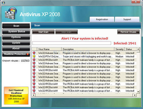 Руководство по удалению Antivirus XP 2008 в Windows XP и Vista