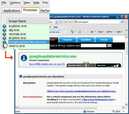 Интеграция диспетчера задач Windows XP с онлайновой библиотекой Processlibrary.com