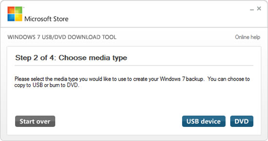 Окно   приложения Windows 7 USB/DVD Download Tool, выбор носителя информации   для записи