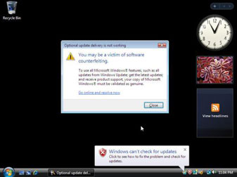 Уведомление о нелегальности копии Windows Vista