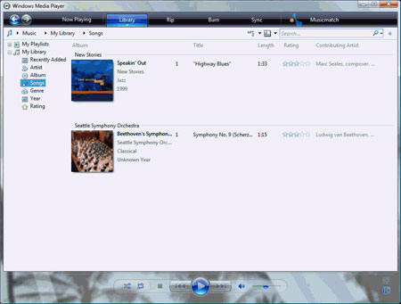 Windows Media Player 11, каталог