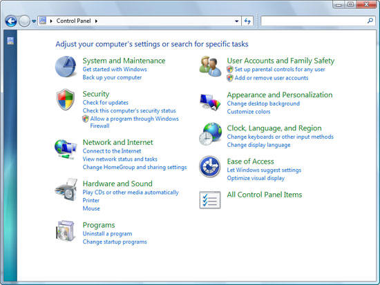 Панель управления Windows 7 M1