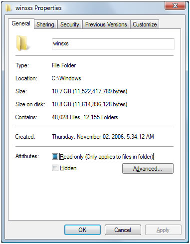 Размер папки WinSxS в windows 7. Занимаемое дисковое пространство